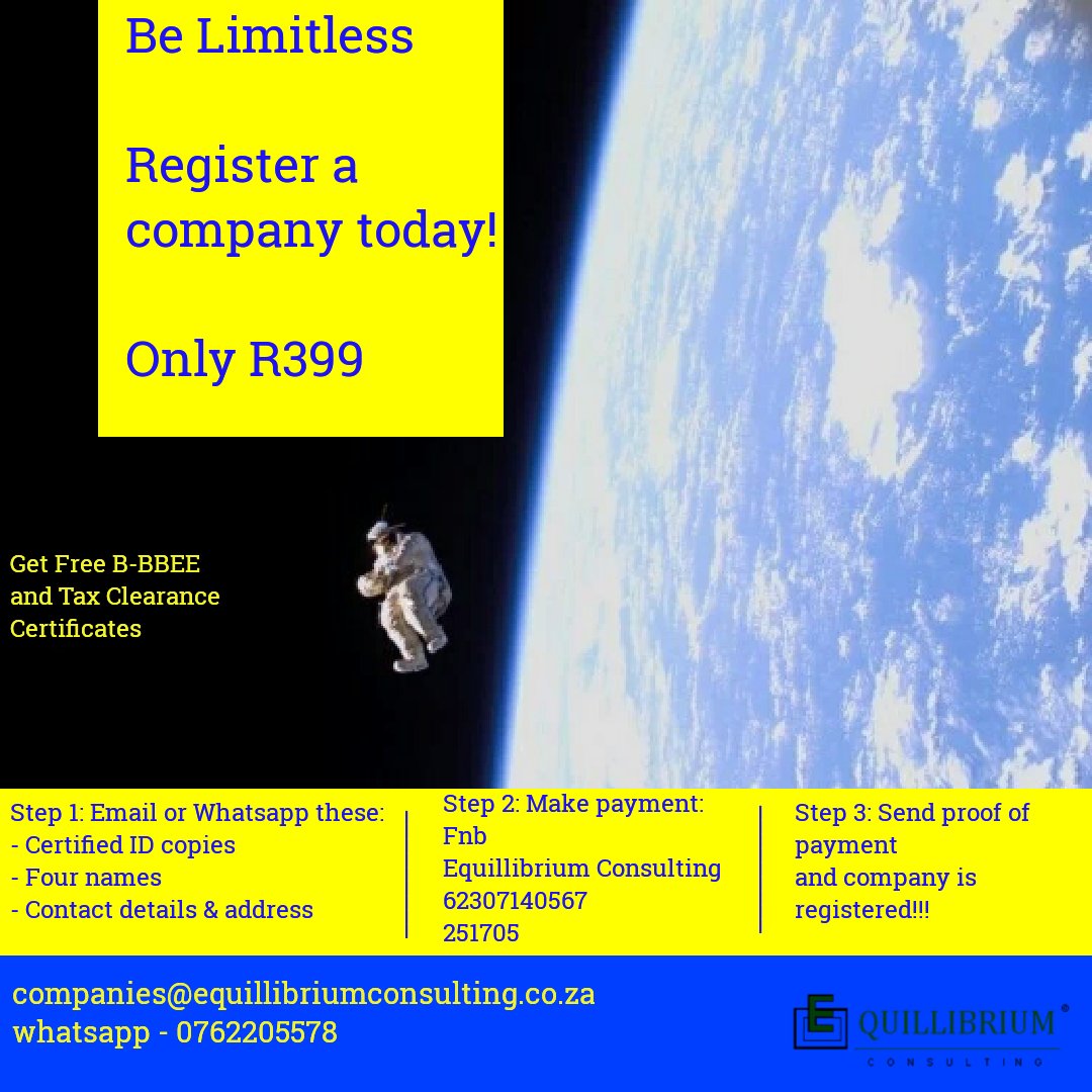 500concepts's tweet photo. Register a company for only R399. #MondayMotivation #startups #unemployment #SmallBusinessWeek #Smallbusinesses https://t.co/J63UTnmt89