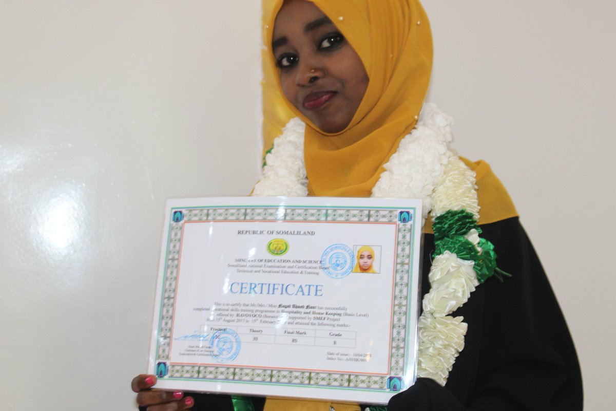 SmeFacility's tweet photo. I am filled with pleasure and sense of accomplishment. I am thankful for the knowledge and skills I received”, Says by Miss Ishra Mohamed, speaking on behalf of thirty-two young women who completed skills upgrading on sales and marketing, supported by SMEF under the @mpfsomalia https://t.co/gQfHqQ1RB1