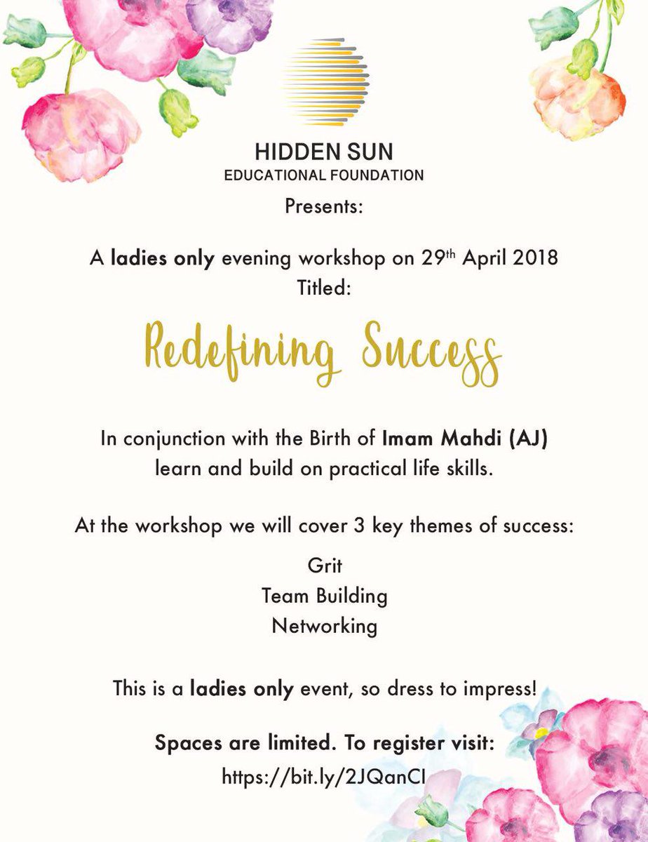 HiddenSunFndUK's tweet photo. HSEF presents a LADIES ONLY workshop ‘Redefining Success’! on the 29th April 2018 we will be teaching practical life skills with young professional speakers sharing tips, tricks and insights along with training exercises. limited spaces, book your seats!
https://t.co/1LY7pa4msO https://t.co/RIxbOM8iWO