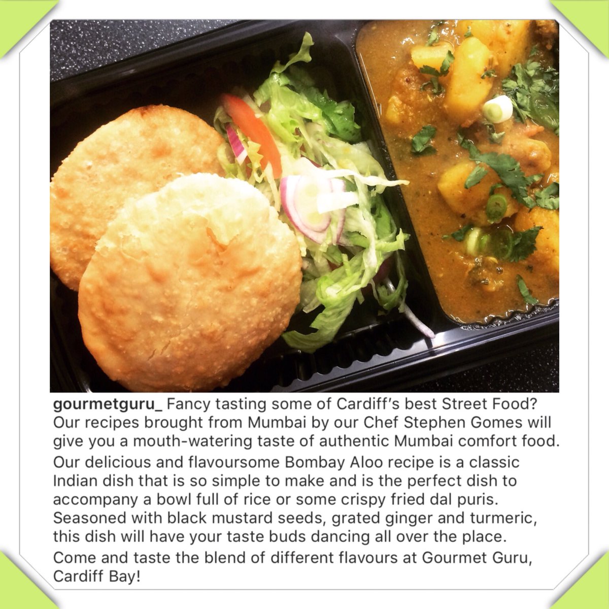 Come and taste the blend of different flavours at Gourmet Guru, Cardiff Bay!
Bombay Aloo with Dal Puri!
#mumbaistreetfood #teamsg #gourmetguru #bombayaloo #cravingadventure #mumbaionwheels