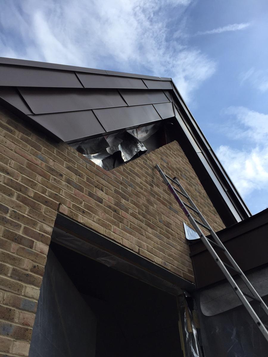 At Turney Road we worked with Feeling Homes and installed flat lock cassette style panels to the gable ends of the roof and two small dormers to a new high end domestic building. This style panel allows the VM Pigmento Brown zinc to be installed in smaller and intricate areas.