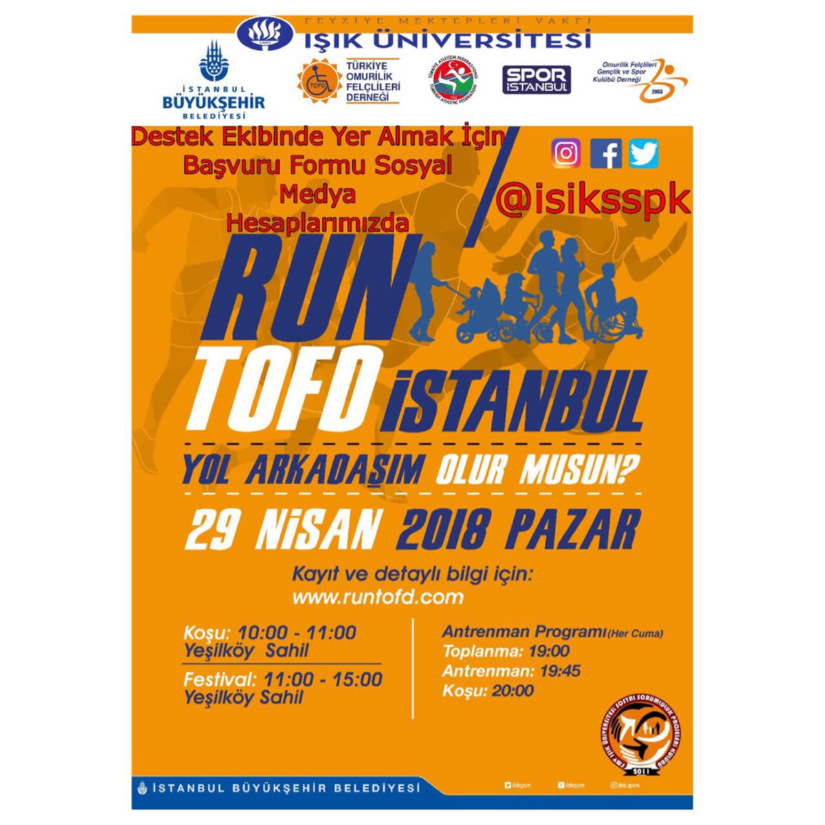 Herkese merhaba SSPK AİLESİ💛 29 NİSAN pazar günü saat 10.00'da Run TOFD İstanbul'da koşuyoruz🏃🏻‍♂️🏃🏻‍♀️ Birlikte koşalım diyorsanız veya destek ekibinde yer almak istiyorsanız linke tıklamanız yeterli ✌🏻☺️🧡 docs.google.com/forms/d/13mqEB…