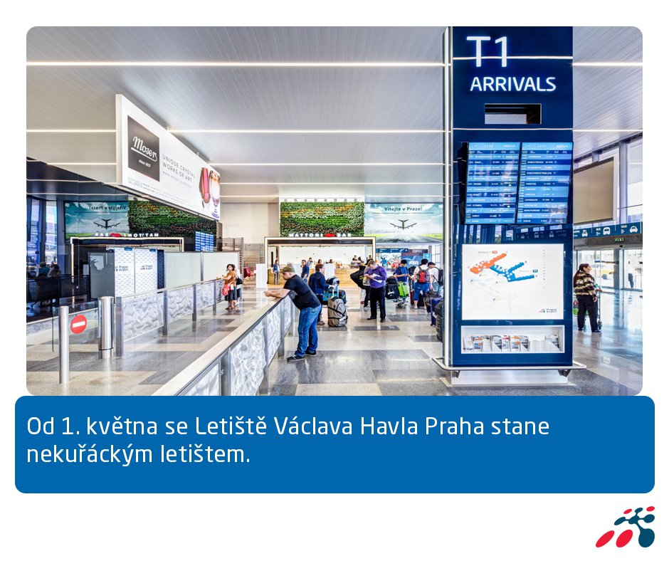 PragueAirport's tweet photo. Letiště Václava Havla Praha bude od 1. května nekuřáckým letištěm. Jdeme vstříc trendu na zahraničních letištích a reagujeme na zpětnou vazbu od cestujících. 🚭 https://t.co/MQVyQU9QGY