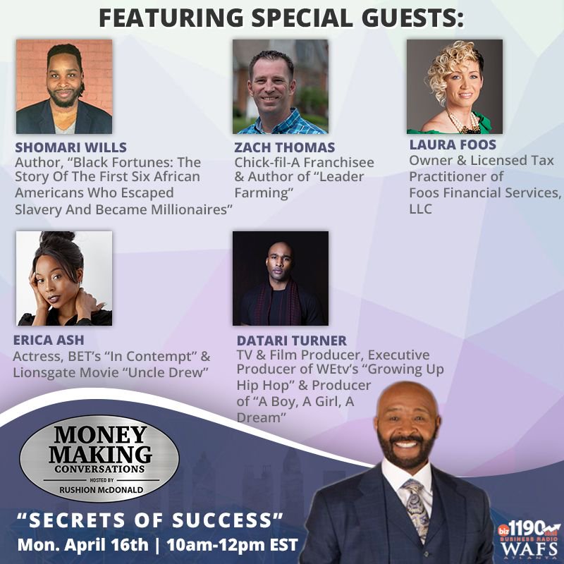 RushionMcDonald's tweet photo. It's almost time for my Money Making Conversations show, and I've got #ShomariWills, #EricaAsh #ZachThomas #DatariTurner and #LauraFoos! Listen at @biz1190 or my #MoneyMakingConversations Facebook page to listen live! #AskMMC #Business https://t.co/tPFAgc1PIc