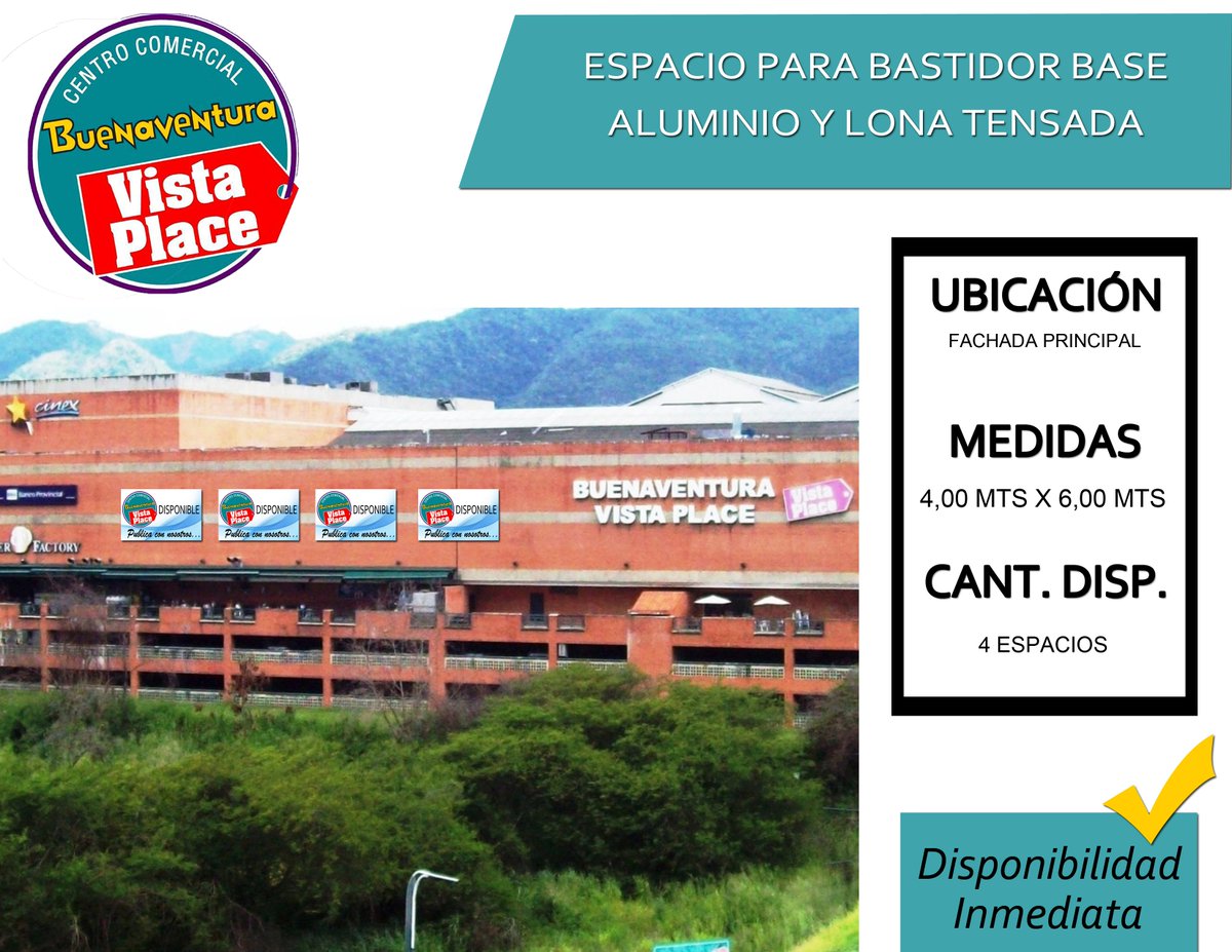 CCBVISTAPLACE's tweet photo. ¿Quieres publicitar tu empresa y no sabes donde?
En el Centro Comercial Buenaventura Vista Place te ofrecemos los mejores espacios para satisfacer tus necesidades
Puedes comunicarte con nosotros vía email: publicidadccbvistaplace@gmail.com
No esperes más...
Publica con Nosotros https://t.co/2qzGVZWKzx