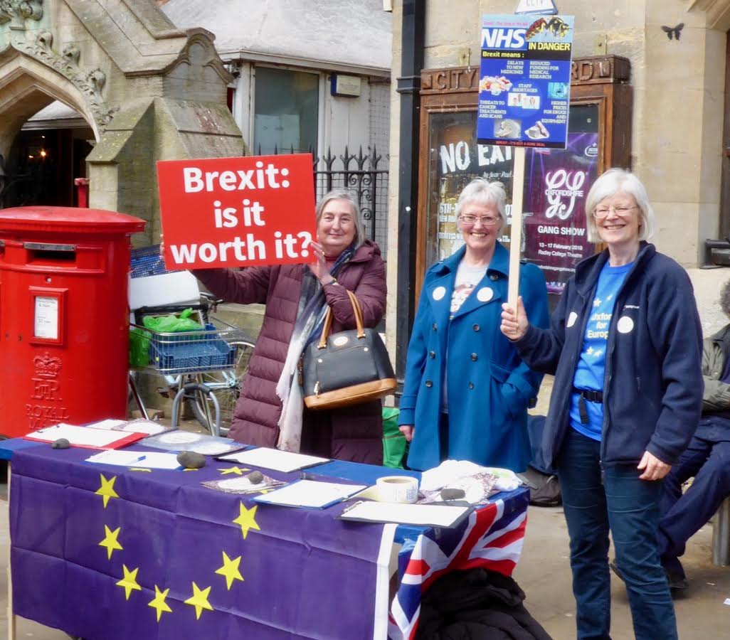OpenBritOxford's tweet photo. Great couple of hours holding a stand at Carfax Tower in Oxford on Saturday morning, collaborating with our European Movement friends @EuroMove_MK . Lots of support and energy building in favour of having a People's Vote #peoplesVote on Brexit terms and conditions. https://t.co/o0kRTV22U2