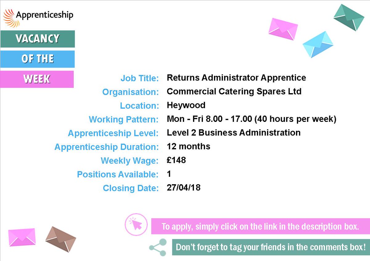 AppsinRochdale's tweet photo. 🔥VACANCY OF THE WEEK! 🔥Commercial Catering Spares Ltd are looking to recruit an apprentice!To find out more & to apply, please follow the link below: https://t.co/zOZIv6iotT
**CLOSING DATE: 27/04/18**
#Apprenticeships #Career #VacancyOfTheWeek https://t.co/fhelSWXbEZ