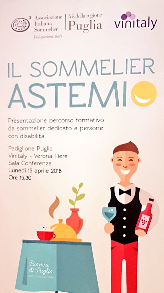 DiGioiaLeonardo's tweet photo. Vino può far rima anche con #inclusione sociale. Al @VinitalyTasting l'#AisPuglia presenta il progetto "Sommelier Astemio" il primo corso rivolto a persone in difficoltà fisica o psicofisica in collaborazione con #TesteCalde, ristorante gestito da ragazzi/e con disabilità https://t.co/RYg0CUBh7o