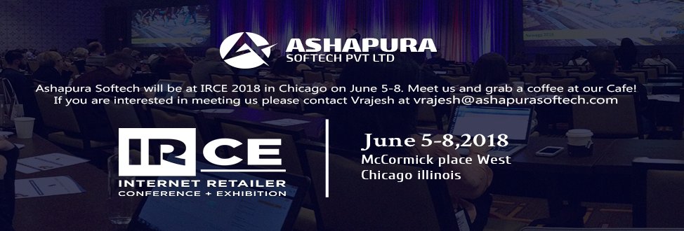 The #ashapurasoftech team will be at #IRCE18 the 5th to 8th of June 2018  #Ecommerce #IRCE18. Meet us over there : goo.gl/PzZ5qL