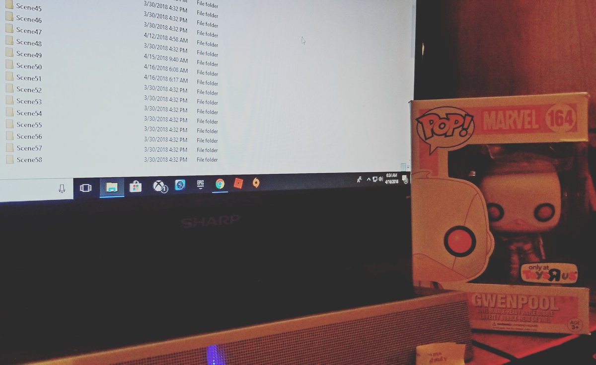 ThatRayKlein's tweet photo. Early morning footage organizing. Make today great and remember, you can chase your dreams. So go. Today's production buddy is Gwenpool. Thanks for the help Gwen #dreamchasing #ProductionBuddy #Production #Indielife #filmmaker #NoQuit #Badass #Movie #indiefilm #Gwenpool #FunkoPop https://t.co/I4318AWNXN