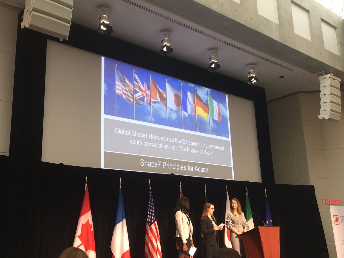 Y7France's tweet photo. @OttawaShapers presenting findings from #FutureofWork /#shape7 consultations. Youth seek mobility & the flexibility to contribute to projects outside of the workplace to achieve fulfillment. Rather than viewing this as a distraction employers should view as an opportunity. #myG7 https://t.co/gG0Rpjw4Gq