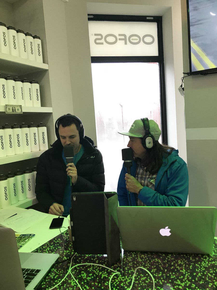 oofos's tweet photo. Enjoying our #BostonMarathon watch party in conjunction with live #runningrogue podcast recording @roguerunning. Exciting race so far! #recoverfaster #feeltheOO https://t.co/mIbhMkfcJK