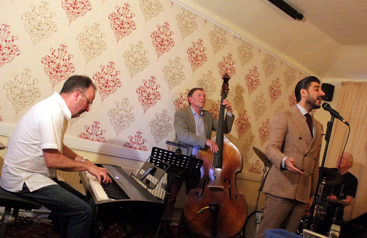 jazznightsuk's tweet photo. Atila at Jazznights with Roger Odell, Simon Brown, Bernie Hodgkins and Larraine Odell at the Bell Hotel, Clare on Sunday 15th April 2018. Pictures and blog at https://t.co/rMm1RW1QjO https://t.co/zLJ4l0lM6C