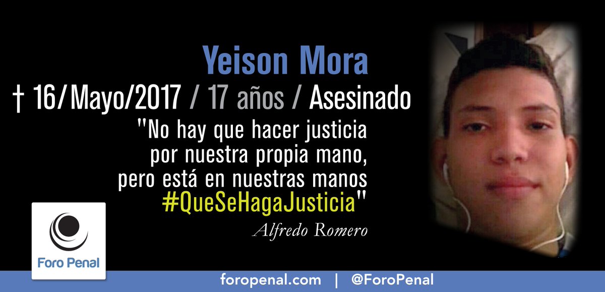 ForoPenal's tweet photo. #16Jl Hoy se cumplen 4 años y 2 meses de la muerte de Yeison Mora el 16/05/2017.
No lo olvidemos
#QueSeHagaJusticia
-Foro Penal
https://t.co/uMDM3S3Sp4
Más información sobre el caso aquí: https://t.co/D8Q2uiyE4N
