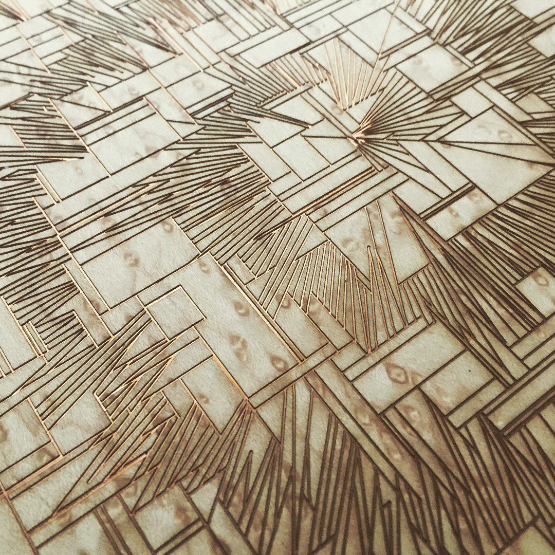 JacobJoaquin's tweet photo. Lines and Rectangles 20180415
J. Joaquin and J. Good
Code, Copper, Wood
· · ·
#abstract #art #creativeCoding #generative #generativeArtifact #laserEtch #processing https://t.co/wQSQjaD34r