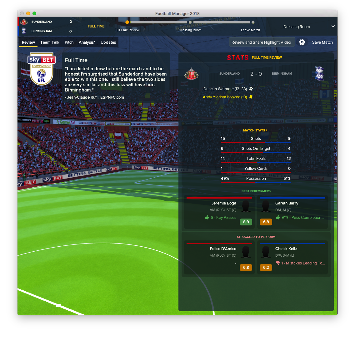 FM__GP's tweet image. 🏆📉 @SkyBetChamp - Game Day 46

🔴⚪️@SunderlandAFC 2 - Boga, Tuanzebe
🔵⚪️@BCFC 0 

Wrapped up the season in style with a routine 2-0 win against Birmingham courtesy of Duncan Watmore! Delighted to sign off at home with a win and a clean sheet!