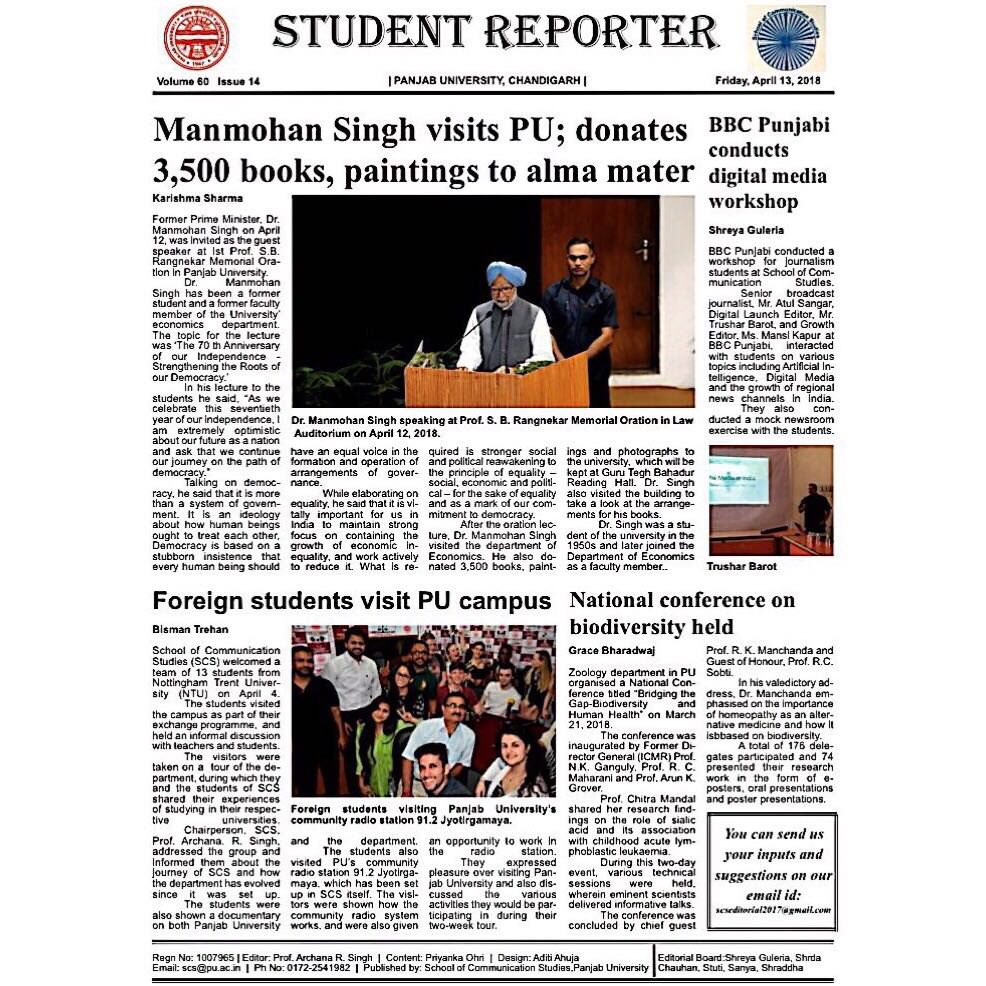 scspuofficial's tweet photo. Student Reporter, Volume 60 Issue 14 
Friday, April 13,2018. https://t.co/uFCvX49DgH