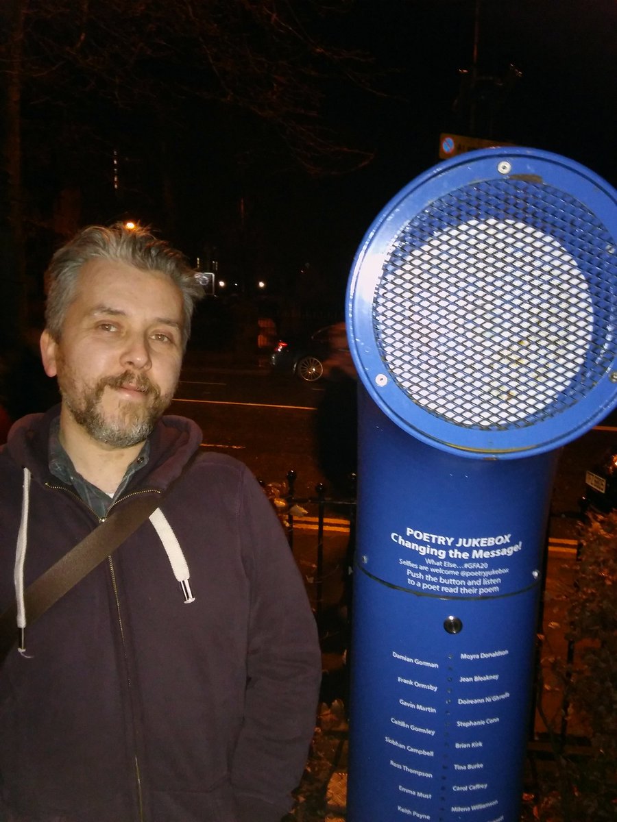 Lagan_Press's tweet photo. #12NOW poet Ross Thompson visiting @poetryjukebox outside @CrescentArts - he was too modest to listen to his own great poem! https://t.co/42E7B7LpcZ