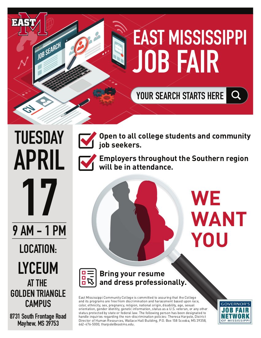 emccinfo's tweet photo. GET READY: The 2018 East Mississippi Job Fair begins tomorrow at 9 a.m. Get all the information you need to prepare right here: https://t.co/mgO8ILcLR1 https://t.co/KkHTXNefjK