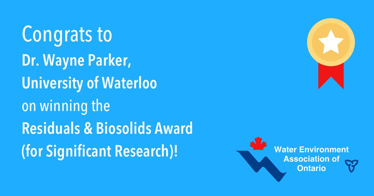 WEAOntario's tweet photo. Kudos to Dr. Wayne Parker of @UWaterloo Winner of the Residual &amp; Biosolids Award for Significant Research! #WEAO2018 https://t.co/06eQWp53b6
