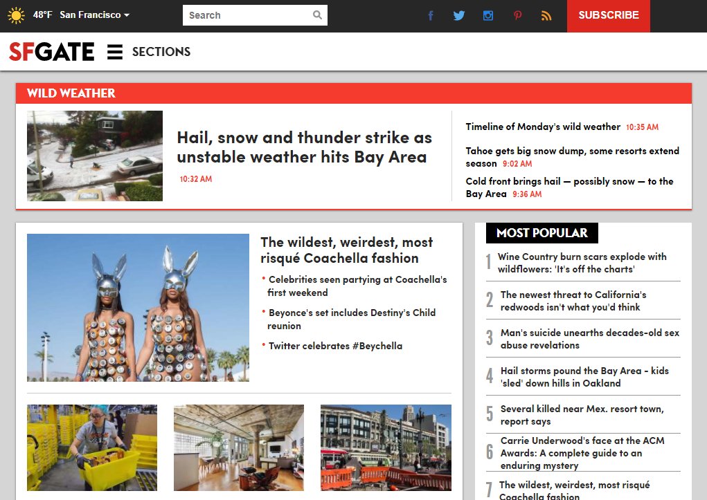 avinash's tweet image. It is important be be consistent with your navigational structure.

I wanted to read a sports story, @sfgate. I click on Sections (image 1), I don&apos;t see Sports (image 2). 

But, if I go to max resolution I get a new nav structure (image 3) at the top that has Sports.

#UXbasics