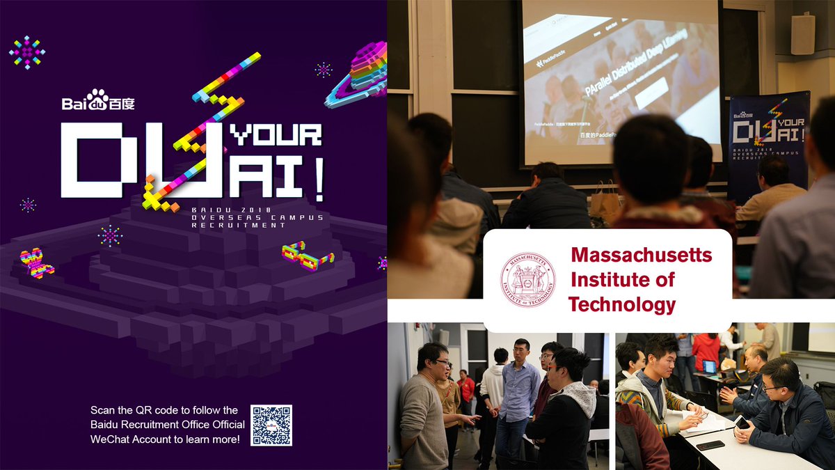 Baidu_Inc's tweet photo. Another stop on our #DUyourAI campus tour, another vibrant day of discussion on everything from @ApolloPlatform #AutonomousDriving, to #PaddlePaddle #DeepLearning to #DuerOS Conversational #AI - this time with the brilliant minds at @MIT! The future of #tech is a bright one! https://t.co/aQN0sqteC5