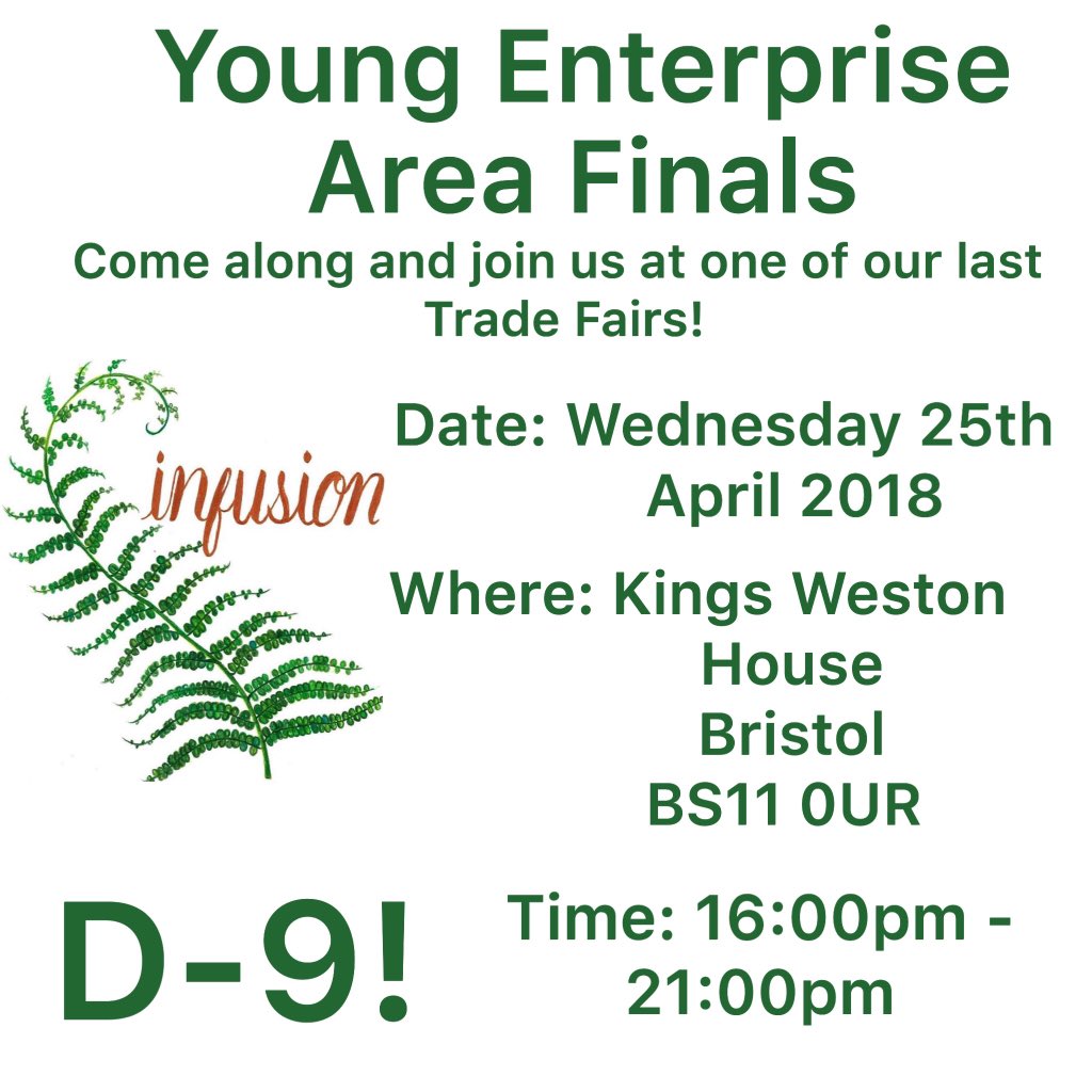 Infusion_comp's tweet photo. 🌿 NINE DAYS LEFT! 🌿                          
There are only 9 days till our next Trade Fair! Please inform your friends and family as we would appreciate all of you there! View the information needed in the image attached! Thank You! #TradeFair @YEWestofEngland https://t.co/mI9HAHTyC9