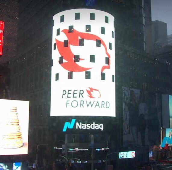 derekacanty's tweet photo. College Summit now PeerForward! Times Square! Team rang the NASDAQ bell! https://t.co/QbM1en6cuF