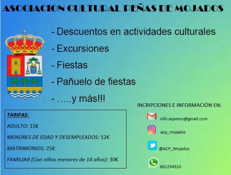ACP_Mojados's tweet photo. Hola a todos!! ¿Queréis formar parte de la Asociación Cultural Peñas de Mojados? Echa un vistazo y apúntate 👇🏼👇🏼👇🏼 RT!!! https://t.co/Rsqtyqs3N6