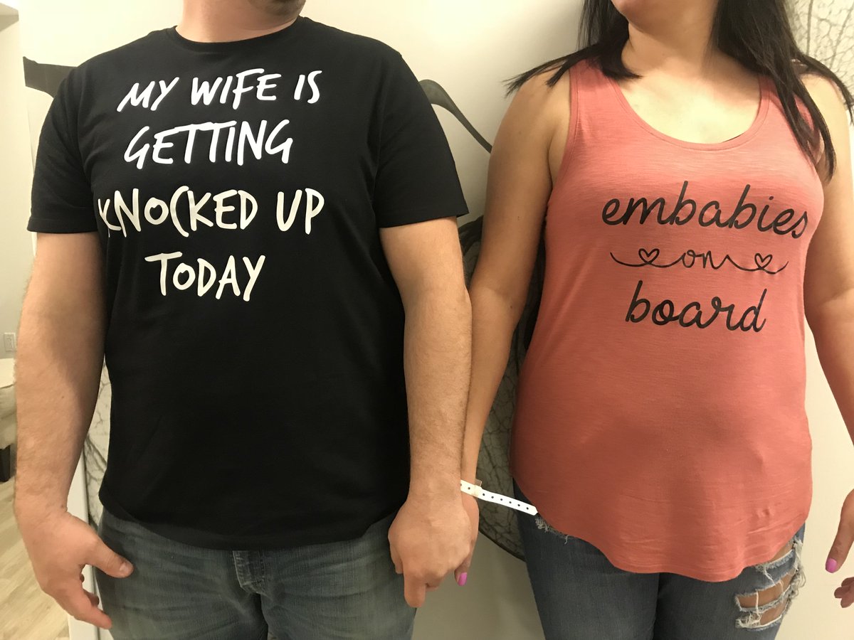 illumefertility's tweet image. How awesome are these shirts that two of our patients wore on their transfer day?! We wanted to share this with you on #MotivationalMonday because we love how they #FlippedTheScript and incorporated a bit of humor into their special day!