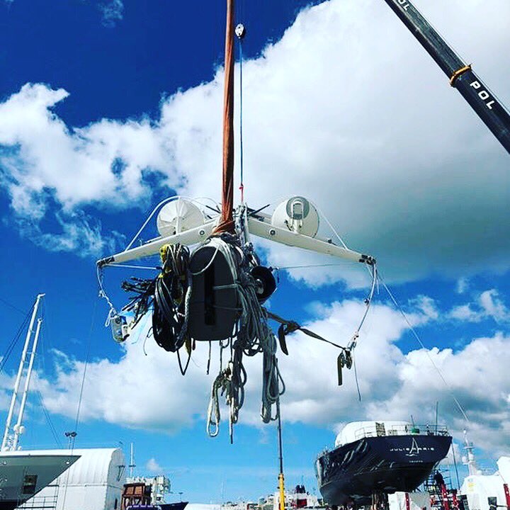 RSBRigging's tweet photo. At the end of last week in @STP_palma, our riggers unstepped the rig belonging to S/Y Genevieve.
Genevieve is a cutter sail 36.90m built by #AlloyYachts. This luxury vessel's sophisticated exterior design and engineering are the work of the fantastically talented, late Ed Dubois https://t.co/jSV26LtJSE