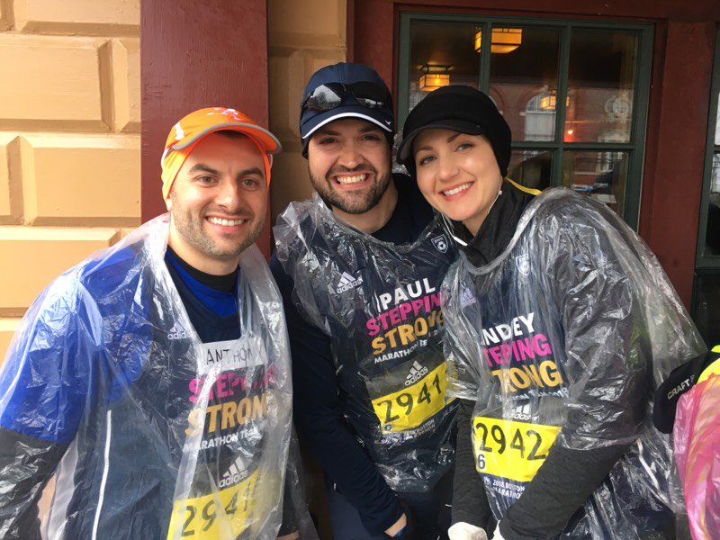 BrighamWomens's tweet photo. 🌧️A little rain can't stop the #BWHSteppingStrong team running in the #2018Boston #marathon today! They're still all smiles despite the weather 💙#TogetherFoward https://t.co/UNlfWHH8Bx