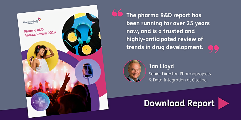 Citeline's tweet photo. The 2018 #PharmaRnDReview from #Pharmaprojects is now published, packed with facts, statistics and analysis to give you insight into the state of pharma R&amp;D today, with a musical twist this year. 

Download your free copy at https://t.co/MBT0NMmK1C https://t.co/D3xXnan7hZ