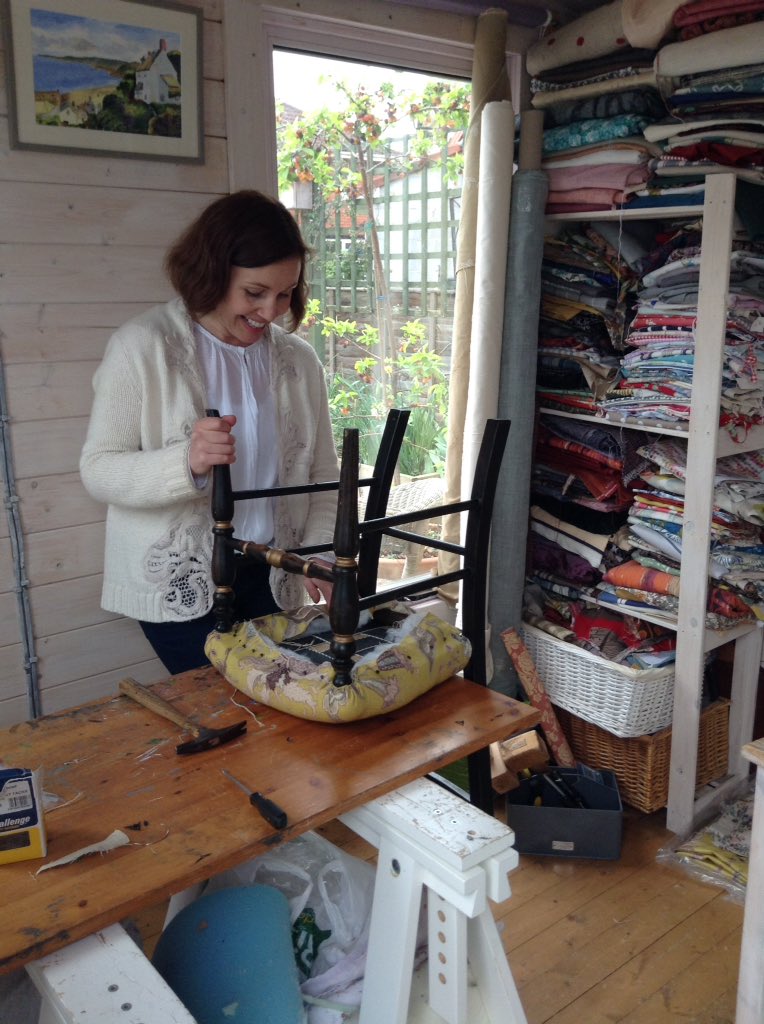WistWorkshop's tweet photo. I had such a lovely day teaching and was impressed by what was finished #upholstery #beautifulfabric #footstool #littlechair #Bristol #workinginthesunshine https://t.co/olWd8WLo9l