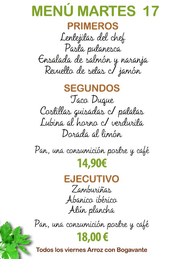 TerrazadelDuque's tweet photo. MENÚ DÍA 17
La Terraza del Duque #laterrazadelduque
C/ Libertad, 1 #Valdemoro (Madrid)
Tel. 918 93 96 34 https://t.co/qsJgmXlhxj