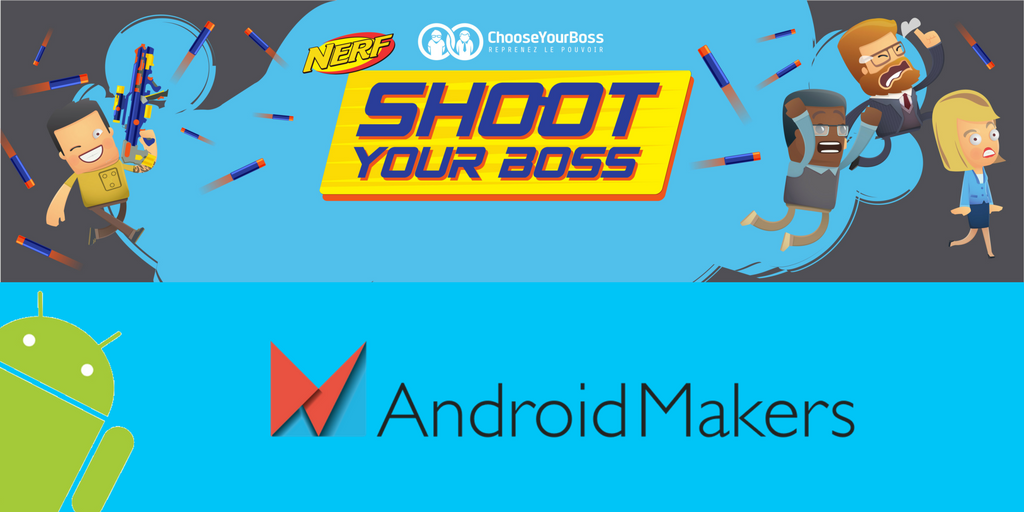 ChooseYourBoss's tweet photo. [#AndroidMakersFR 2018]
Viens nous voir demain sur notre stand pour #ShootYourBoss ! 🔫
Le seul endroit légal où tu peux tirer sur ton boss ! 🤣 ➡️ https://t.co/wCxWwSUjYj #AndroidDev #Nerf https://t.co/lo2QonvnYj
