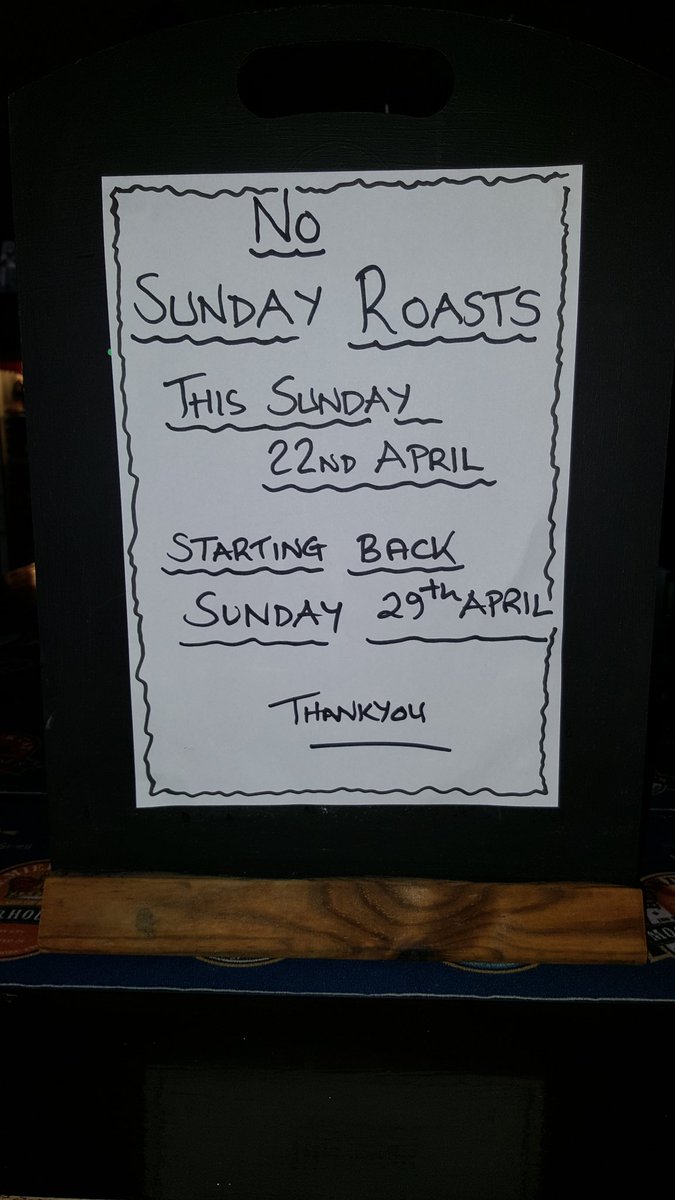 NO SUNDAY ROASTS ON SUNDAY 22ND APRIL....at the pendle witch atherton....