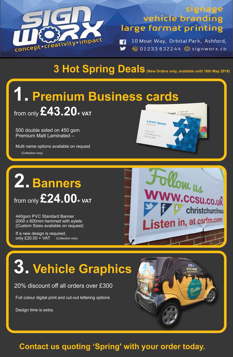 Can we help?  We have some Great Offers to support your business branding or event.  Call us to discuss your requirements on 01233 632244.