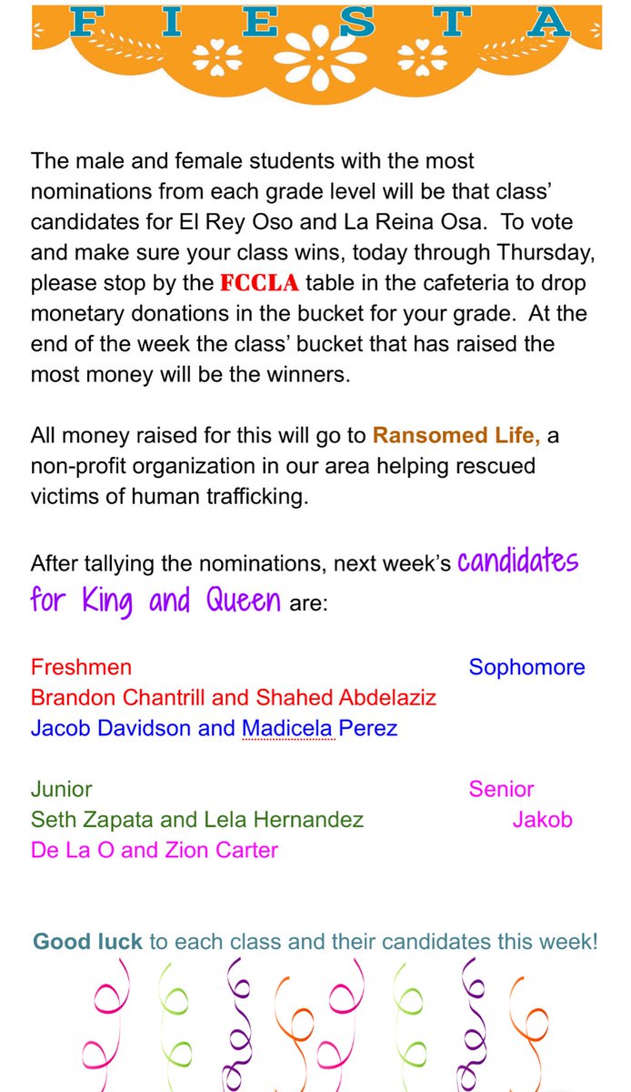 Candidates for King and Queen. Vote today through Thursday.