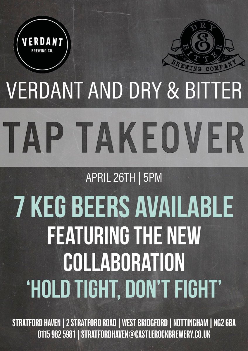 ANNOUNCEMENT TIME!!!
Our next tap takeover with @VerdantBrew and <a href="/Dry_and_Bitter/">Dry & Bitter</a> 
Can’t wait for these tasty delights! Cheers <a href="/verticaldrinks/">Vertical Drinks</a> 🍻