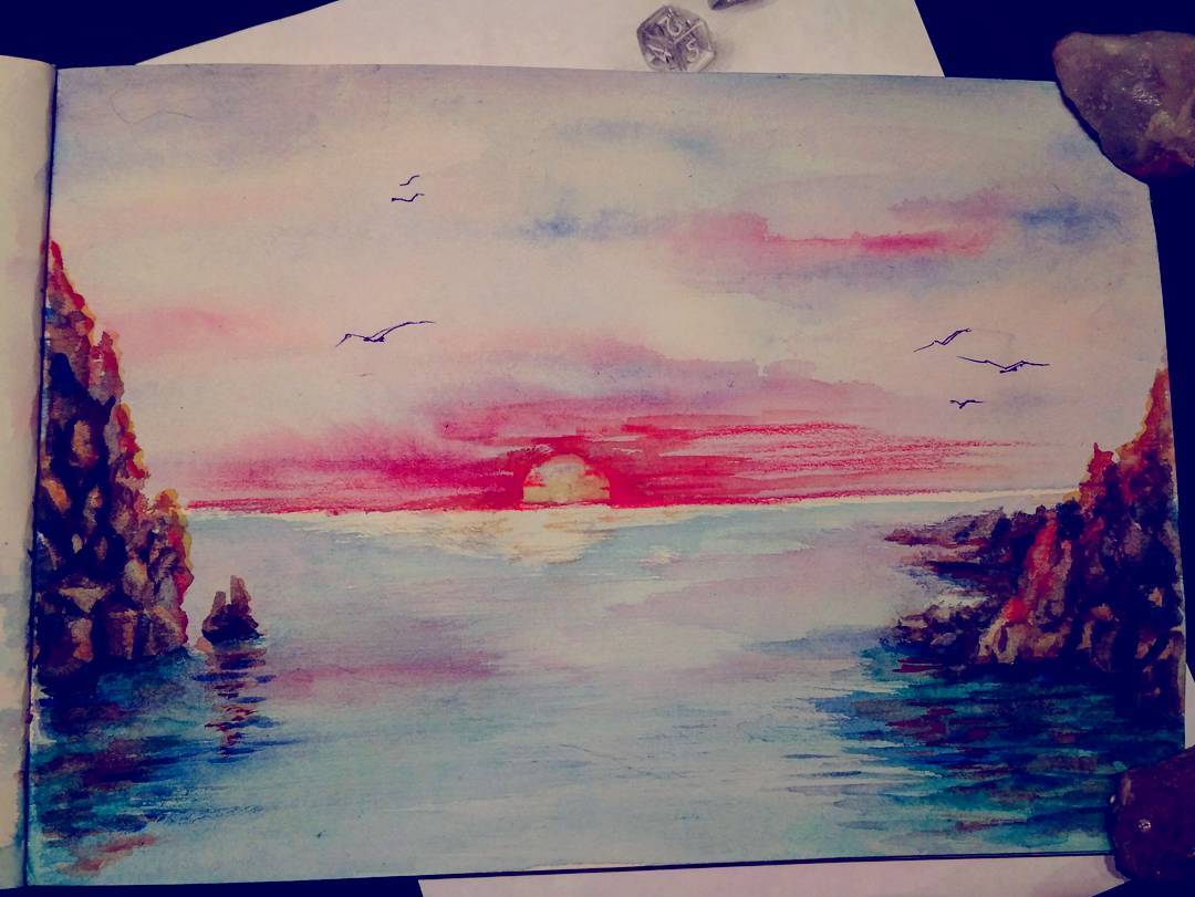 Sunset over the sea, watercolor, 21x29 cm. #Ñ€Ð¸Ñ�ÑƒÐ½Ð¾Ðº #Ð°ÐºÐ²Ð°Ñ€ÐµÐ»ÑŒ #sea #Ñ�ÐºÐµÑ‚Ñ‡ #water...
