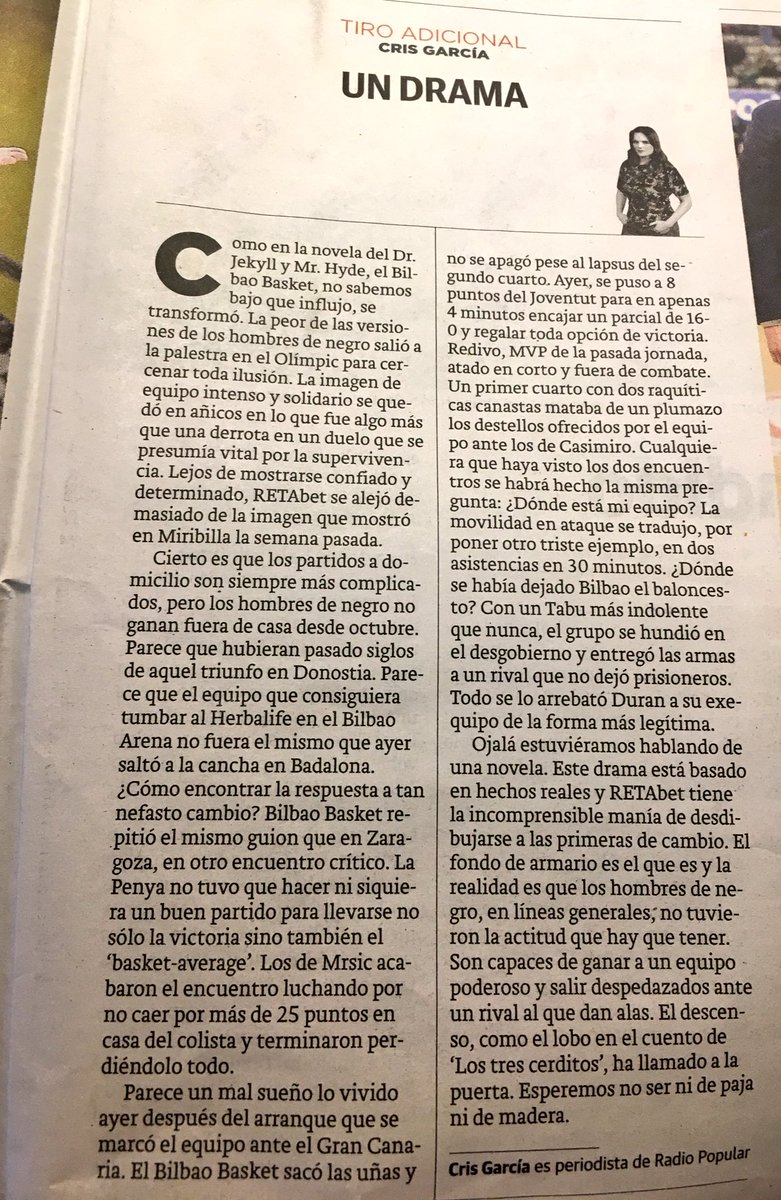 CrisGarcia_15's tweet photo. Y el domingo... thriller de suspense en el Bilbao Arena!! #ezetsi #niunpasoatrasporqueyamasatrasnosepuede @CDBILBAOBASKET gaur @elcorreo_com 🏀 https://t.co/zRJi4Lcvwu