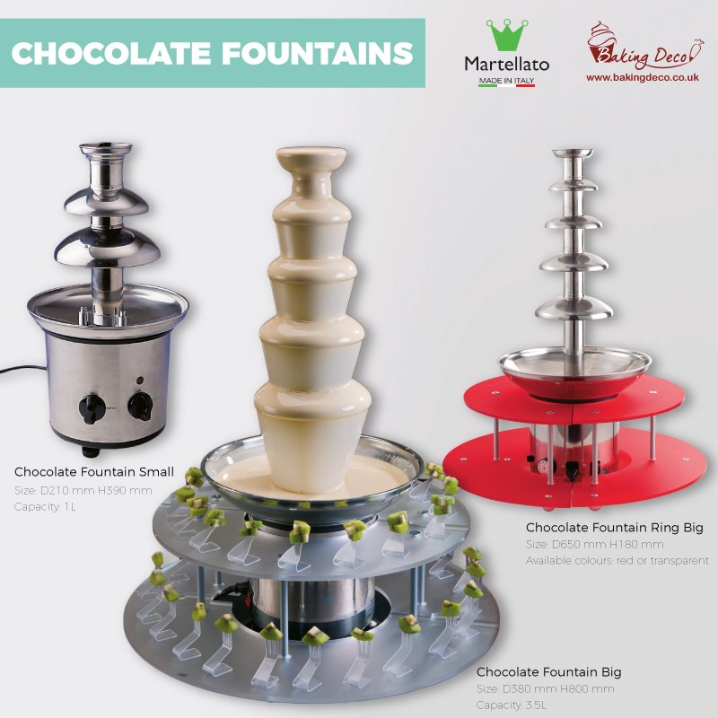 BakingDeco's tweet image. A chocolate fountain is an eye-stopper at any party. Available in two sizes (1L and 3.5L) you can choose which will suit your needs best. Made by Martellato. More info: bakingdeco.co.uk/catalogsearch/… #chocolate #pastry #cakedecorating