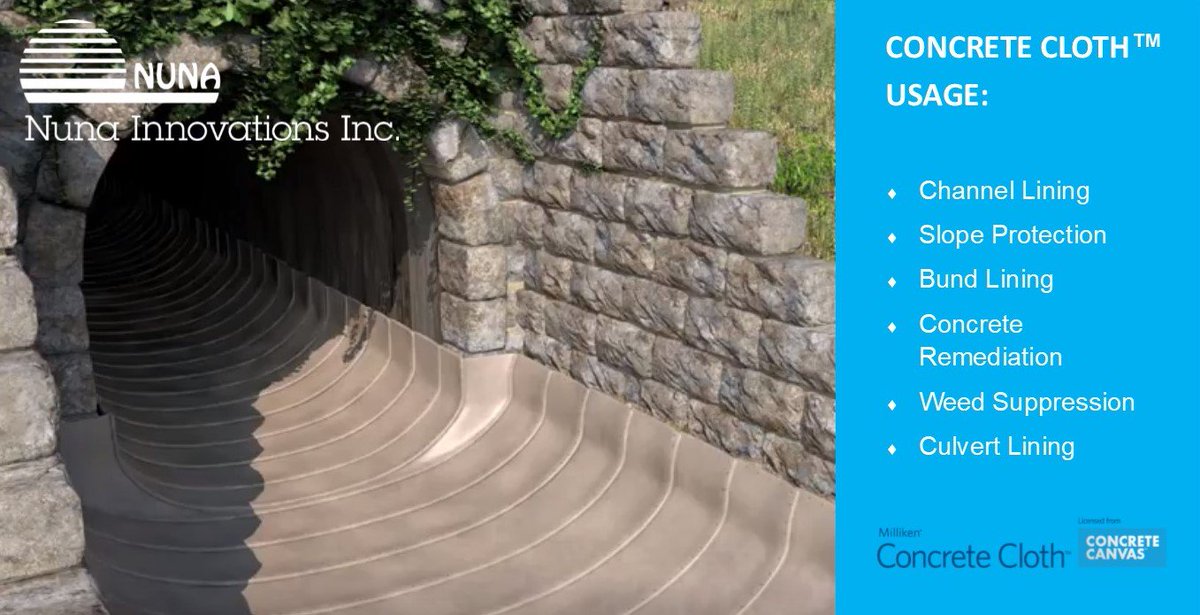 nunainnovations's tweet photo. The Concrete Cloth usage list is endless! Here are some of the main uses: #channellining #slopeprotection #bundlining #Concreteremediation #weedsuppression #culvertlining https://t.co/MjweyE7rQ4