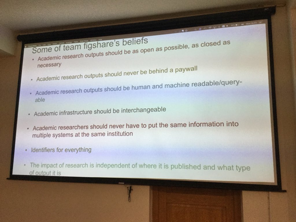 CharlotteWien's tweet photo. @ElwinGardeur presented the credo of Figshare at #ILIDECONFERENCE2018  <3 https://t.co/RHViNK2tHL