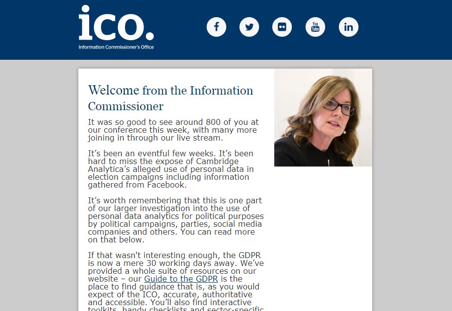ICOnews's tweet photo. April's e-newsletter is available now. Highlights include the Guide to Law Enforcement Processing as well as updates to our GDPR guide and a recap of #DPPC2018 : https://t.co/AgiRWw829A https://t.co/CYpU2QP65e