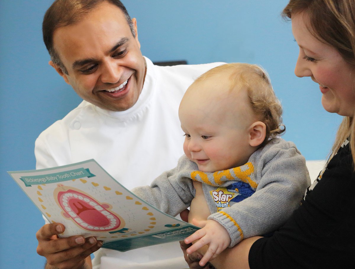 bspduk's tweet photo. Dentists who want to promote Dental Check by One can do so by downloading the @BickiepegsCo poster from our website: https://t.co/CH4choMfI8 This little lad loved his certificate which has a teething chart on the back! https://t.co/87nbjRr8Nw