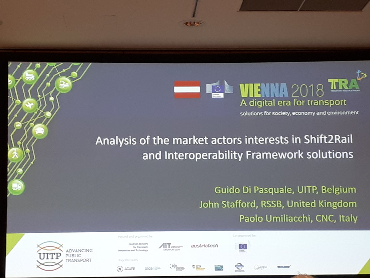 UITPpress's tweet photo. Up next at the scientific session @TRA_Conference is @UITPnews @guidodipasquale discussing seamless travel experiences enabled by the Interoperability Framework: "the aim is to get users to leave the car behind" #GoF4R #Shift2Rail #TRA2018 https://t.co/nDCvtugdjQ