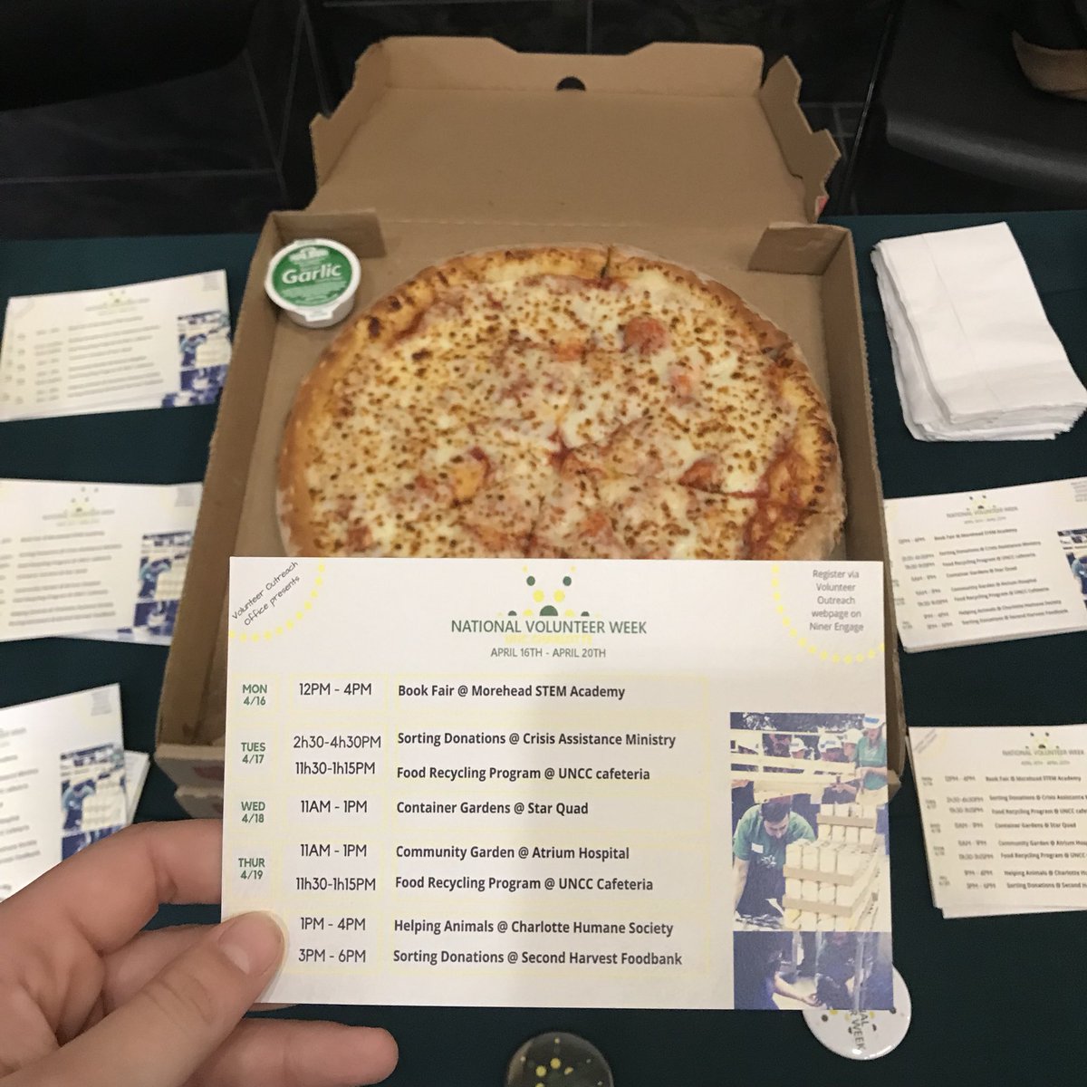 Come see us in the Student Union for free pizza!!! #NationalVolunteerWeek2018