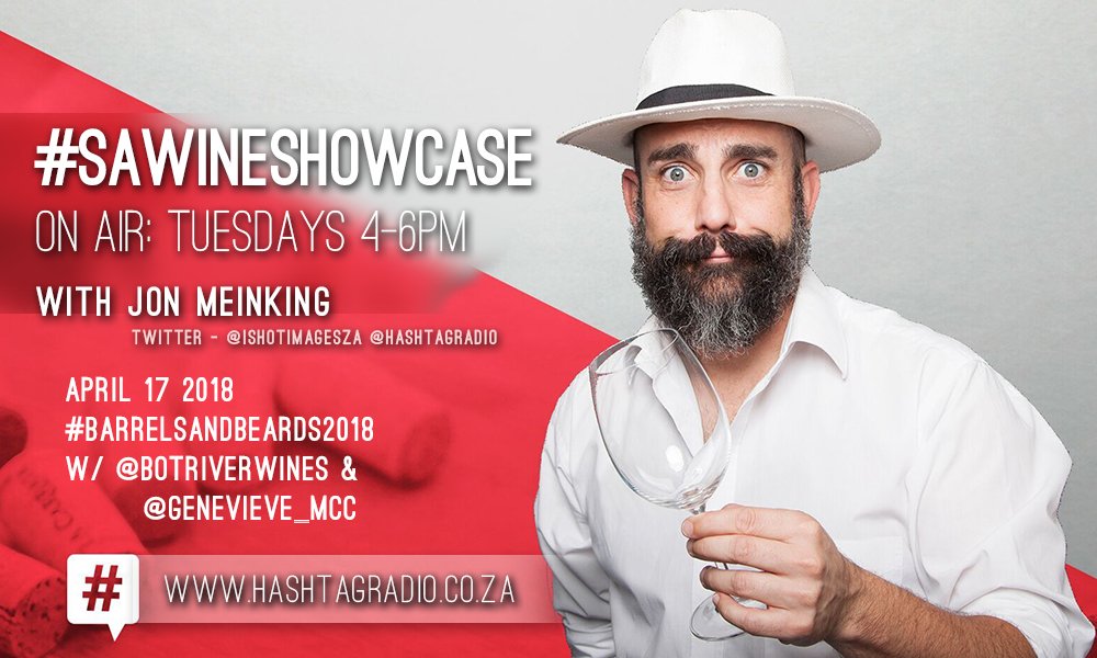 SAwineshowcase's tweet photo. It’s almost time for @BotRiverWines’ #BarrelsAndBeards2018 wine festival (this Saturday coming) so tune into the #SAwineshowcase TOMORROW 4pm as @Genevieve_mcc comes in to chat about all the fun! Expect puns ;) https://t.co/cW55qZkKo9